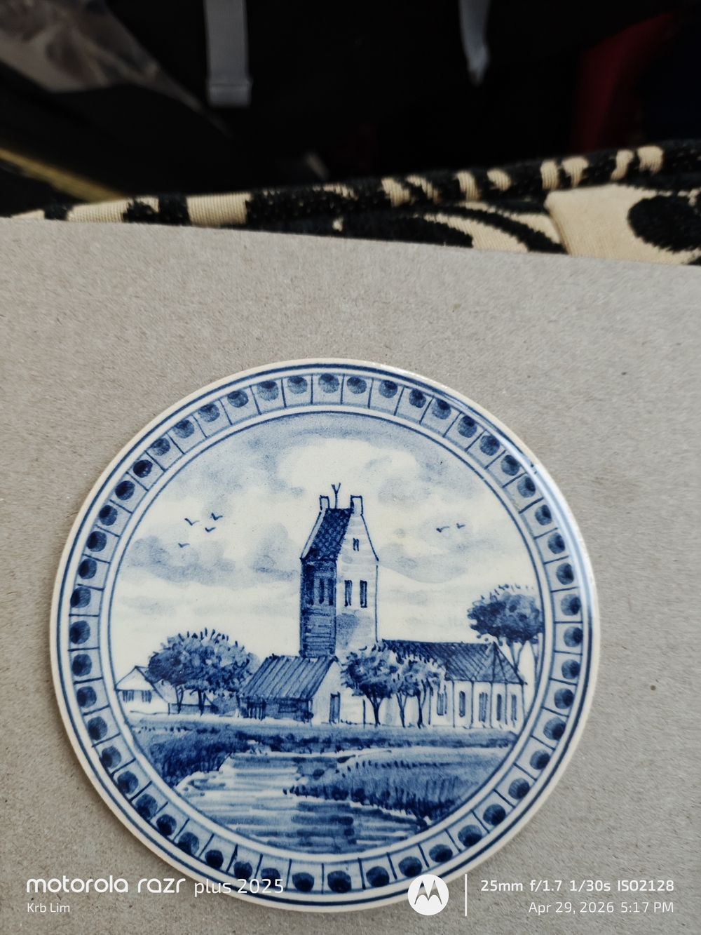 Blue and White Delft-Style Round Ceramic Trivet